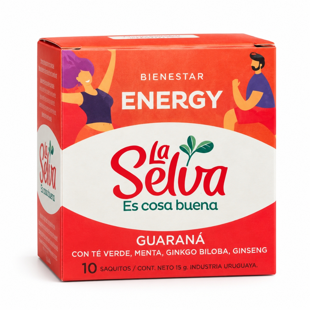 Té La Selva Bienestar Energy – Guaraná, Té Verde, Menta, Ginkgo Biloba y Ginseng – 10 Saquitos